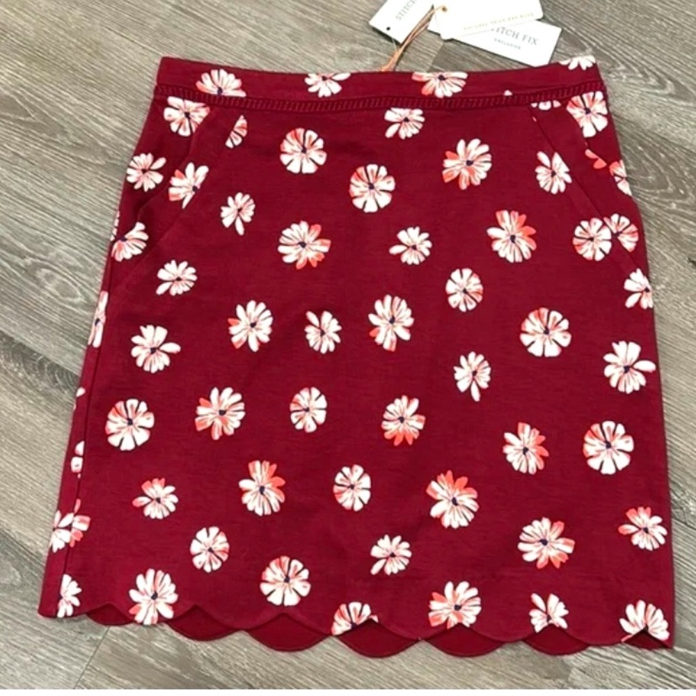 NWT Skies are Blue Berenice Scallop Hem Skirt Burgundy Maroon Red Stitch Fix XSP